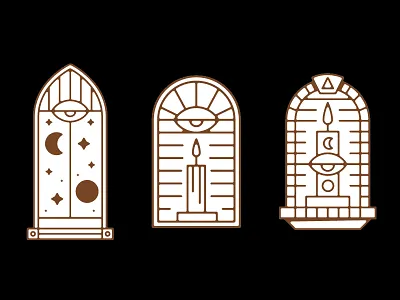 Night Windows candle dawn dusk eye illustration logo mark moon night stars sun window