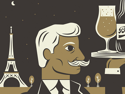 Motion Piece still beer eiffel tower france gold illustration motion mustache night packaging paris waiter