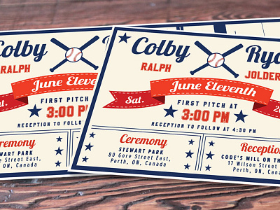 Wedding Invitations baseball beige blue design invitations red sports wedding