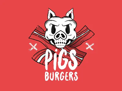 Pigs Burgers bacon burger grunge illustration logo pig skull