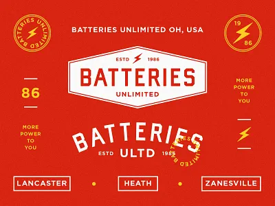 Battieries Unlimited badge design identity logo