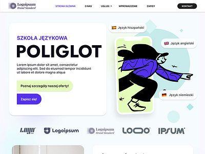 Poliglot language course website ui design design graphic design illustration language course logo school school website typography ui ux vector web webdesign website