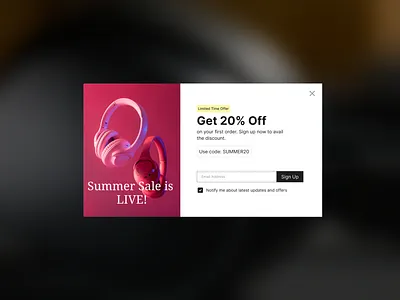 Daily UI #16 - Pop-up Overlay ad overlay coupon code daily ui daily ui 16 day 16 design challenge discount headphone pop up overlay sale summer sale ui ui design web ui