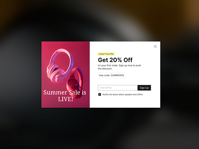 Daily UI #16 - Pop-up Overlay ad overlay coupon code daily ui daily ui 16 day 16 design challenge discount headphone pop up overlay sale summer sale ui ui design web ui