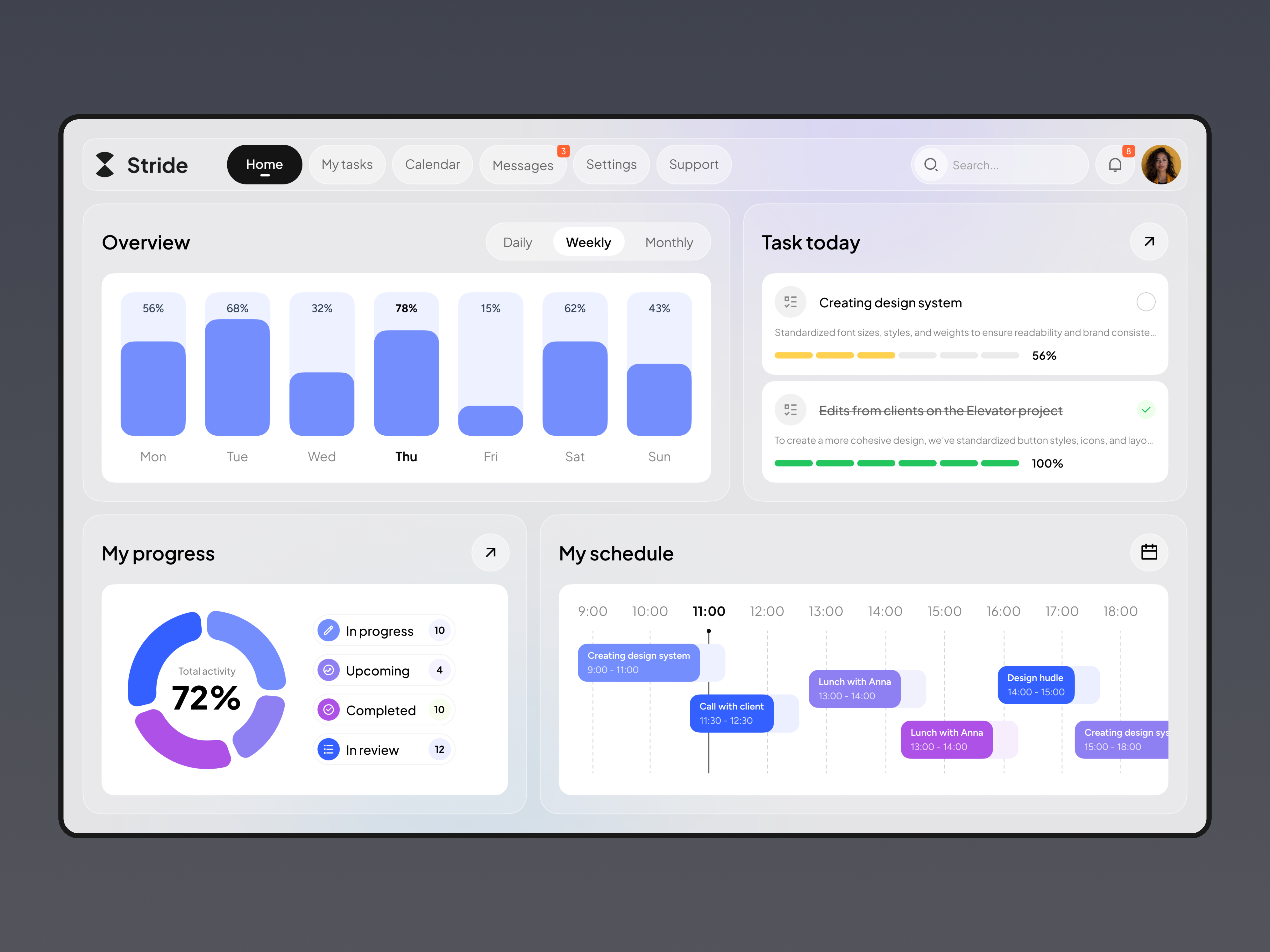 Design concept for a task management platform app calendar dashboard design light ui management platform productivityui schedule task ui ux web