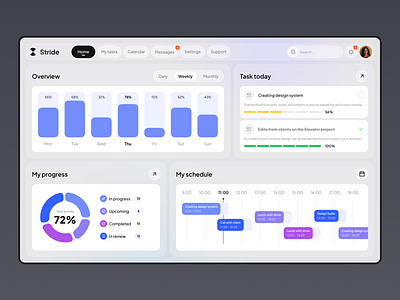 Design concept for a task management platform app calendar dashboard design light ui management platform productivityui schedule task ui ux web