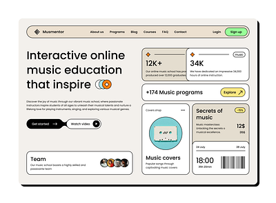 Interactive Online Music Education Landing Page conceptdesign landingpage landingpagedesign musicwebsite retrodesign retrovibes