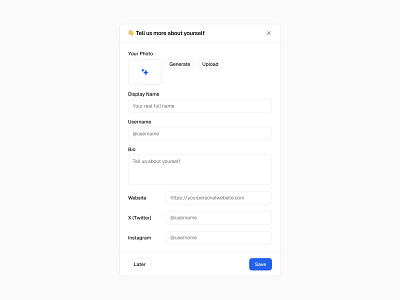 Profile Details Dialog 👤 buttons design dialog form input minimal modal popup saas ui web design