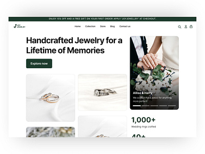 Joy Jewelry - Handcrafted jewelry website💍✨ figma green hero jewelry landing page ui user interface web design website website design