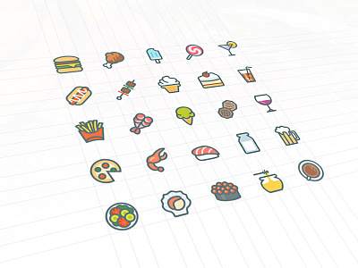 food icons 2 barbecue cake candy coffee cookie drink fast food food ice cream salad seafood sushi