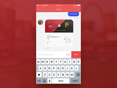 In Text Ticket Details & purchase option app baseball cardinals in text purchase pirates product design seatgeek stubhub text ui ux