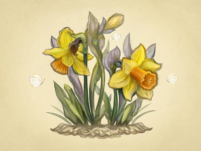 Beautiful Spring Daffodils art design digital painting drawing flowers hand drawn handmade icon illustration painting photoshop yellow