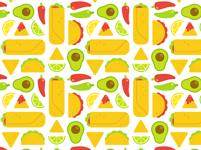 Mexican food pattern avocado burrito chili flat food icon lime mexican nachos salsa taco vector