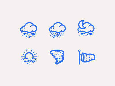 Clouds and Precipitation clouds fog icons illustration outline precipitation sun thunderstorm tornado weather