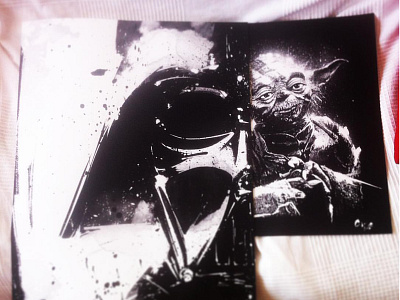 black & white - side by side black brush darth vader ink splatter star wars white yoda