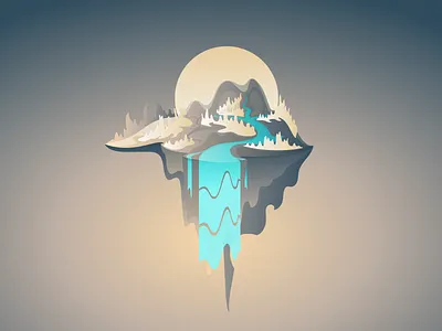 Island River floating island landscape mountain river sun