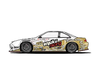 Enjuku Racing S14.3 - Drift Machine 240sx car drift driftmachine gold illustration nissan racecar s14 white