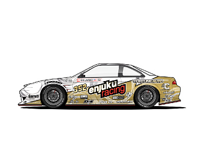 Enjuku Racing S14.3 - Drift Machine 240sx car drift driftmachine gold illustration nissan racecar s14 white