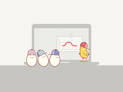 Chickentation cap cartoon character design chick egg funny laptop mascot presentation problem team worm