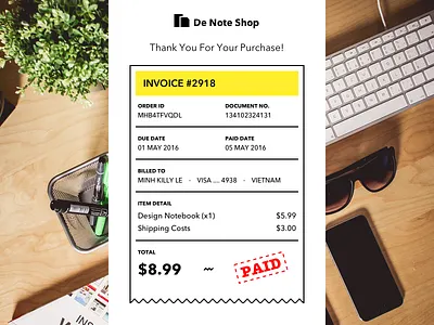 Email Receipt daily email invoice letter paid receipt retro