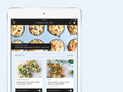 Dinner For Two app cards dinner food ipad recipe ui ux