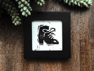 Little boot print black boot graphic ink linocut print printing shoe white