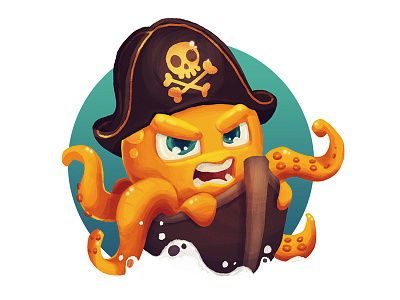 Octopus Sea Captain character design illustration octopus pirate ship