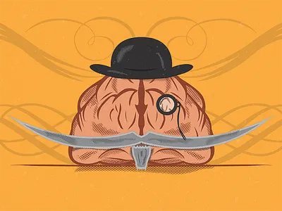 An Aged Mind brain hat hatching illustration monocle mustache ornaments pen tool swashes texture western