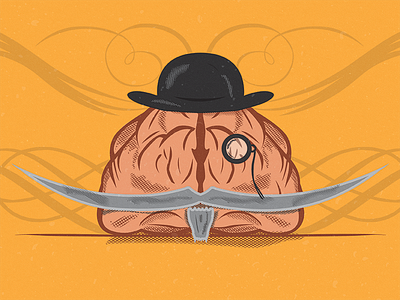 An Aged Mind brain hat hatching illustration monocle mustache ornaments pen tool swashes texture western