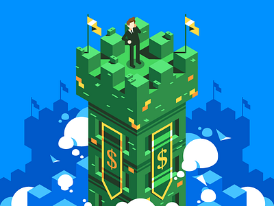 Cash Tower business cash character game growth isometric isometry money startup success tower vector