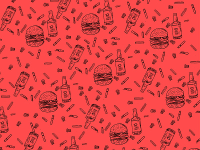 Burgers, Fries, Smokes and Whiskey analog burger pattern simple