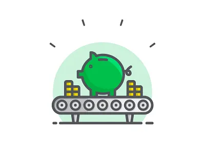 Automate automate canopy coins conveyer belt icon iconography illustration money piggy bank saas tech