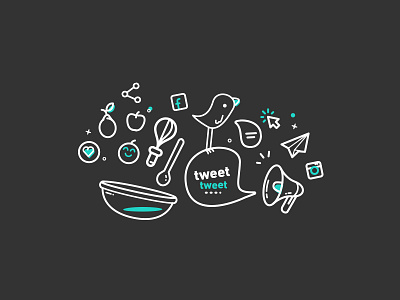 Social Media Recipe bird design food icons illustration megaphone share social twitter