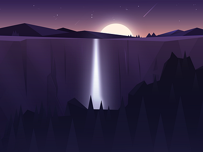 Waterfall color design flat illustration line minimalism mountain waterfall