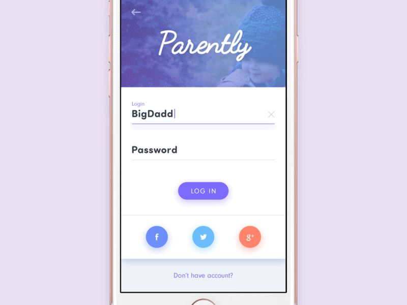Parently animation app elastic ios log in sign in sign up ui ux