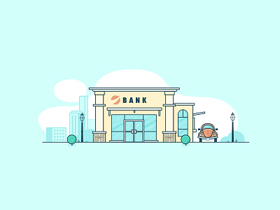 Drive Thru Bank architecture bank bug building door finance grass icon light line vw window