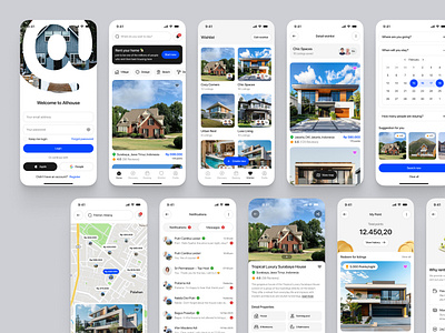 Athouse - Real Estate Mobile App UI Kit app booking buy hotel house log in login mobile properties property real estate register rent sign in sign up ui ui design ui kit villa