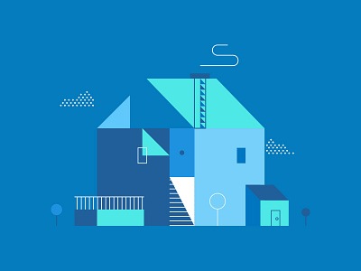 House blue circle green house illustration shape square vector