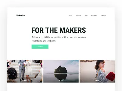 Maker Pro, new Genesis theme in the works clean condensed full bleed green hero minimal theme typography ui ux whitespace wordpress