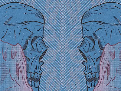 Skulls and Stuff blue crosshatch halftones illustration skulls texture