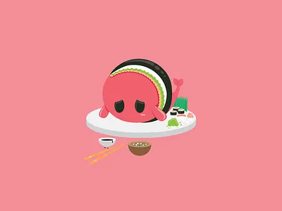Small Plates | Sushi animal character food illustration pink sushi vector whale