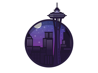 Seattle city icon illustration landscape needle night seattle space travel vector washington