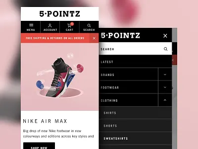 5 Pointz Mobile Navigation clean commerce grid layout minimal mobile navigation shop store ui ux whitespace