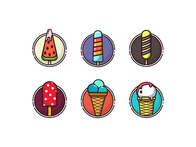 Set of Ice Cream candy fruit ice cream icon line art