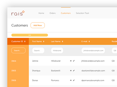 Rais - Customers crm customers data kpi product search sorting table ui ux web app