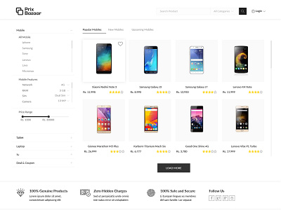 Prix Bazaar black compare ecommerce rajanchennai shopping ui ux white