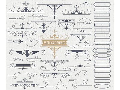 Kit of 55 Vintage Elements accent badget border corner design element filigrane flourish kit label set vector