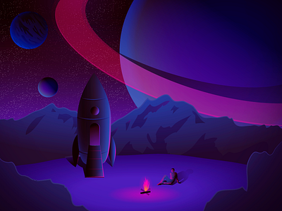 Stellar Dreams blue campfire daydream landscape planets space spaceship travel vector violet