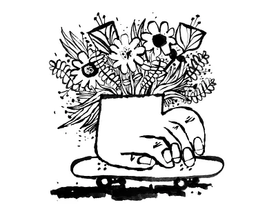 Hand planter daily doodle ink skateboard sketch