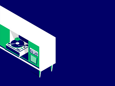 Brad Allen’s Mid-Century Console in “Pillow Talk” (1959) illustration isometric vector